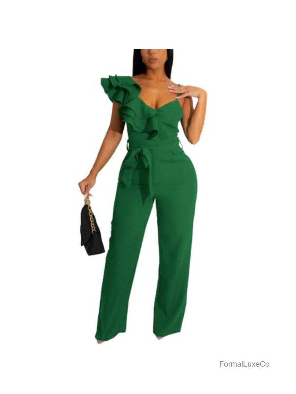 Women's Sleeveless One Piece Jumpsuit Ruffle One Shoulder Wide Leg Party